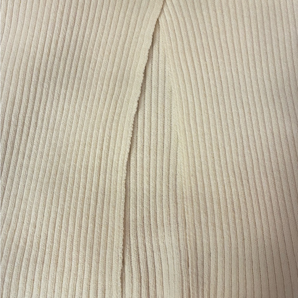 Elegant Cream Ribbed Maxi Skirt & Sweater Top— Women’s Stretch Knit Size M - Picture 9 of 14